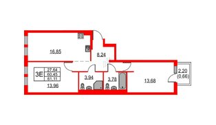 Квартира в ЖК Невская долина, 2 комнатная, 61.11 м², 10 этаж
