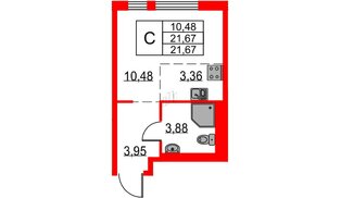 Квартира в ЖК Невская долина, студия, 21.67 м², 2 этаж
