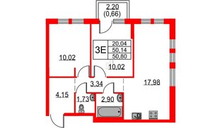 Квартира в ЖК «Невская долина», 2 комнатная, 50.8 м², 4 этаж