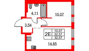 Квартира в ЖК Невская долина, 1 комнатная, 32.57 м², 11 этаж