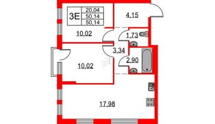 Квартира в ЖК Невская долина, 2 комнатная, 50.14 м², 12 этаж