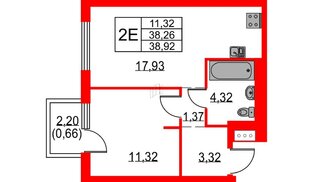 Квартира в ЖК Невская долина, 1 комнатная, 38.92 м², 6 этаж