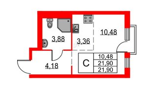 Квартира в ЖК Невская долина, студия, 21.9 м², 9 этаж