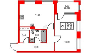Квартира в ЖК Тайм Сквер, 1 комнатная, 41.2 м², 3 этаж