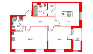 Квартира в ЖК Тайм Сквер, 2 комнатная, 70.9 м², 10 этаж