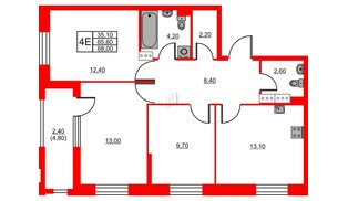 Квартира в ЖК Тайм Сквер, 3 комнатная, 68 м², 10 этаж