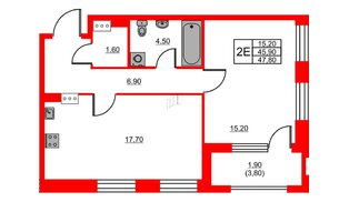 Квартира в ЖК Тайм Сквер, 1 комнатная, 47.8 м², 10 этаж