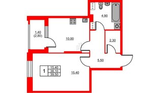 Квартира в ЖК Тайм Сквер, 1 комнатная, 39.5 м², 11 этаж