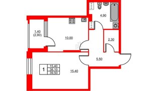 Квартира в ЖК Тайм Сквер, 1 комнатная, 39.5 м², 12 этаж