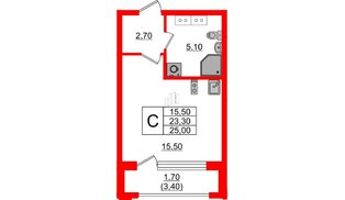 Квартира в ЖК Тайм Сквер, студия, 25 м², 10 этаж