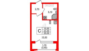 Квартира в ЖК Тайм Сквер, студия, 25 м², 12 этаж