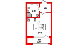 Квартира в ЖК Тайм Сквер, студия, 27.3 м², 3 этаж