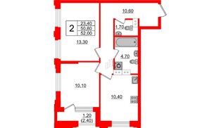 Квартира в ЖК Тайм Сквер, 2 комнатная, 52 м², 11 этаж