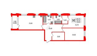 Квартира в ЖК Тайм Сквер, 2 комнатная, 76.6 м², 9 этаж