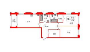 Квартира в ЖК Тайм Сквер, 2 комнатная, 76.6 м², 10 этаж