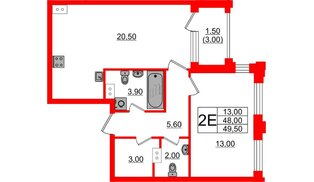 Квартира в ЖК Тайм Сквер, 1 комнатная, 49.5 м², 5 этаж