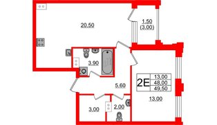 Квартира в ЖК Тайм Сквер, 1 комнатная, 49.5 м², 10 этаж