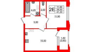 Квартира в ЖК Тайм Сквер, 1 комнатная, 41.3 м², 11 этаж