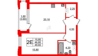 Квартира в ЖК Тайм Сквер, 1 комнатная, 48.6 м², 3 этаж