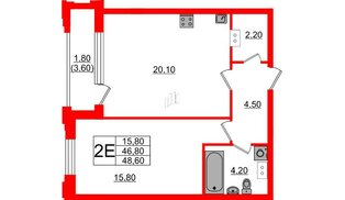 Квартира в ЖК Тайм Сквер, 1 комнатная, 48.6 м², 4 этаж