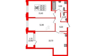 Квартира в ЖК Тайм Сквер, 2 комнатная, 66.5 м², 10 этаж
