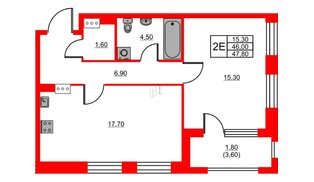Квартира в ЖК Тайм Сквер, 1 комнатная, 47.8 м², 9 этаж