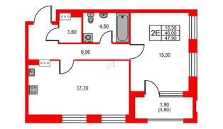 Квартира в ЖК Тайм Сквер, 1 комнатная, 47.9 м², 10 этаж