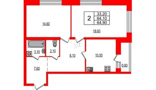 Квартира в ЖК Эко Гармония, 2 комнатная, 65.1 м², 1 этаж