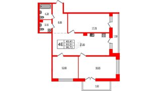Квартира в ЖК Эко Гармония, 3 комнатная, 96.73 м², 1 этаж