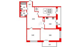 Квартира в ЖК Эко Гармония, 3 комнатная, 95.95 м², 7 этаж