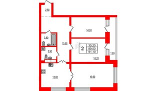 Квартира в ЖК Эко Гармония, 3 комнатная, 91.1 м², 7 этаж