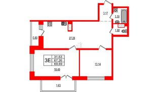 Квартира в ЖК Эко Гармония, 2 комнатная, 69.69 м², 2 этаж