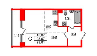 Квартира в ЖК Эко Гармония, студия, 29.81 м², 1 этаж