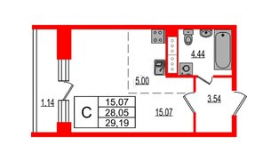 Квартира в ЖК Эко Гармония, студия, 29.19 м², 3 этаж