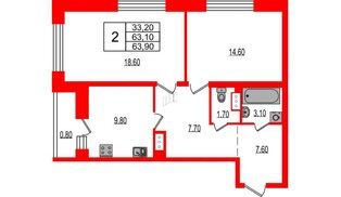 Квартира в ЖК Эко Гармония, 2 комнатная, 63.88 м², 4 этаж