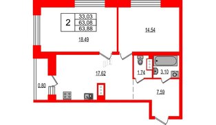 Квартира в ЖК Эко Гармония, 2 комнатная, 63.88 м², 8 этаж