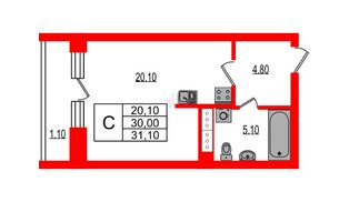 Квартира в ЖК Эко Гармония, студия, 31.1 м², 7 этаж