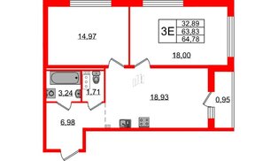 Квартира в ЖК Эко Гармония, 2 комнатная, 64.78 м², 2 этаж