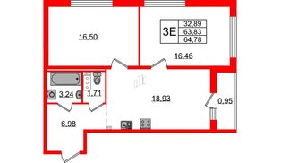 Квартира в ЖК Эко Гармония, 2 комнатная, 64.78 м², 3 этаж