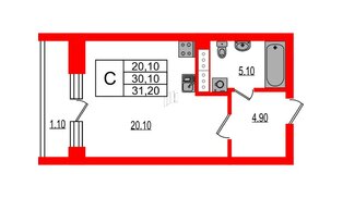 Квартира в ЖК Эко Гармония, студия, 31.2 м², 8 этаж