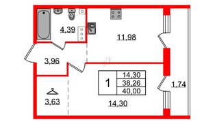 Квартира в ЖК Эко Гармония, 1 комнатная, 40 м², 8 этаж