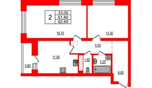 Квартира в ЖК Эко Гармония, 2 комнатная, 62.6 м², 7 этаж
