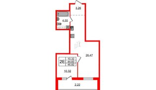Квартира в ЖК «Эко Гармония», 1 комнатная, 46.82 м², 4 этаж