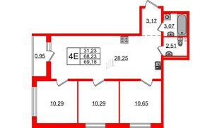Квартира в ЖК Эко Гармония, 3 комнатная, 69.18 м², 1 этаж