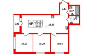 Квартира в ЖК Эко Гармония, 3 комнатная, 68.83 м², 3 этаж