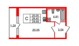 Квартира в ЖК Эко Гармония, студия, 29.69 м², 1 этаж
