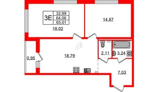 Квартира в ЖК Эко Гармония, 2 комнатная, 65.01 м², 1 этаж
