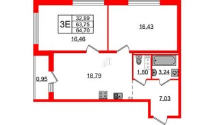 Квартира в ЖК Эко Гармония, 2 комнатная, 64.7 м², 7 этаж