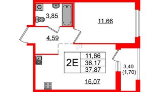 Квартира в ЖК GloraX Парголово, 1 комнатная, 37.87 м², 15 этаж