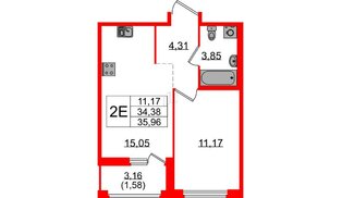 Квартира в ЖК «Парголово», 1 комнатная, 35.96 м², 13 этаж
